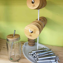 Load image into Gallery viewer, Bamboo Mason Jar Lid - with Straw Hole